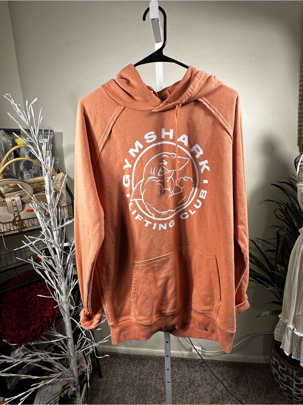 S190. Gymshark Men's Rust Orange Zip-Up Hoodie - Lifting Club Logo